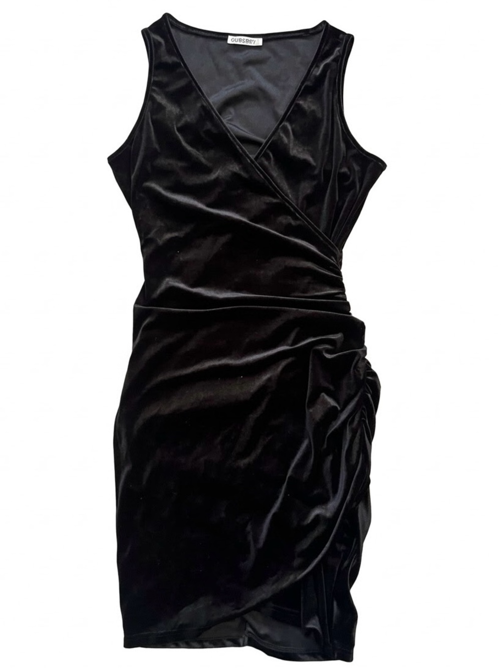 Guberry Black Velvet Ruched Crossover Dress-C9